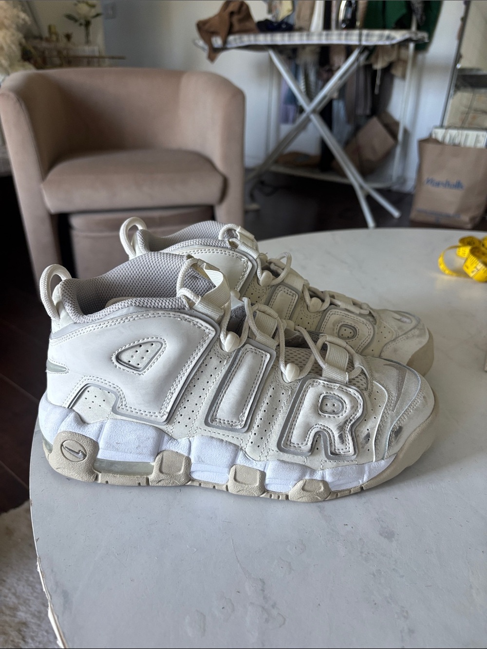 Nike Kids White/Tan AIR Letter Basketball Sneakers